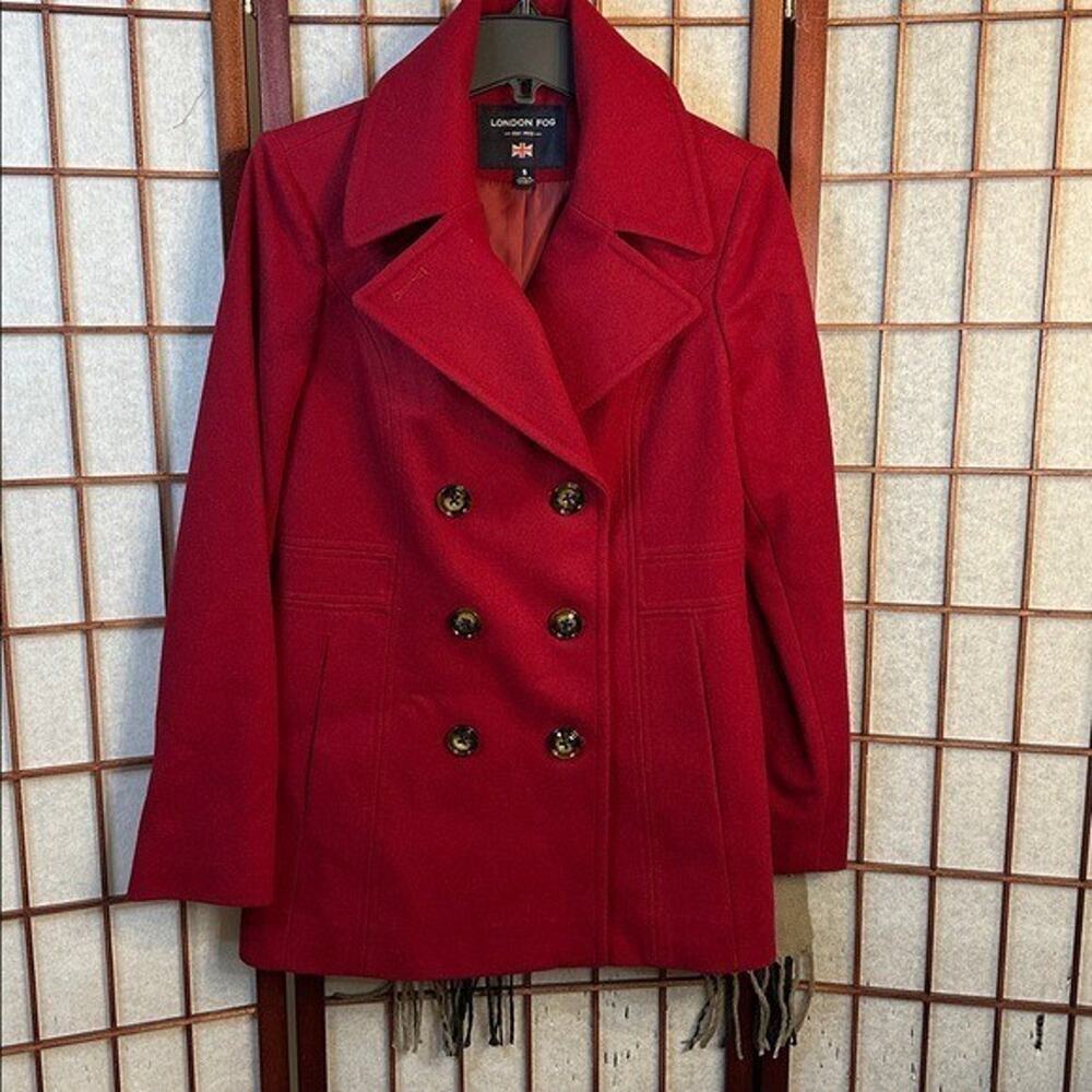 London Fog Scarlet Double-Breasted Coat with matching scarf women’s size small